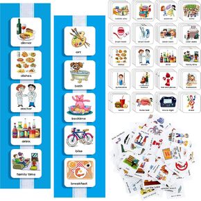 133 Pieces Visual Schedule Cards Daily Routine Home Chore Chart Autism Learning Materials Wall Kids Planner With 6 Blue Background Cards 139 Hook and Loop Dots for Home School Education