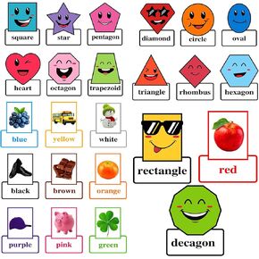 Ireer 24 Pcs Shapes Bulletin Board Set Include 14 Shapes Classroom Boarders 10 Color Bulletin Board Posters Cutouts Teaching Tool Educational Poster Chart for Wall School Learning Decoration