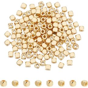 UNICRAFTALE 150Pcs Stainless Steel Cube Beads 2mm Spacer Beads 18K Gold Plated Loose Beads Metal Beads Smooth Beads Big Hole Beads Bracelet Beads for DIY Necklace Jewelry Making Supplies