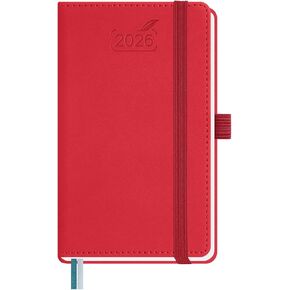 BEZEND Pocket Calendar 2026 Weekly and Monthly Planner, 3.5" x 6" Small 12-Month Agenda (Jan-Dec 26) Daily Appointment, Notes, Storage Pocket, Pen Holder, Vegan Leather Hardcover - Red