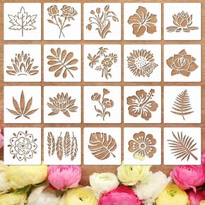 20 PCS Flower Stencils for Wood (3 Inch) - Reusable DIY Art Sunflower Stencils for Painting, Wall, Floor & Rock Decor, Perfect for Dot Painting, Craft Projects & Home Decoration