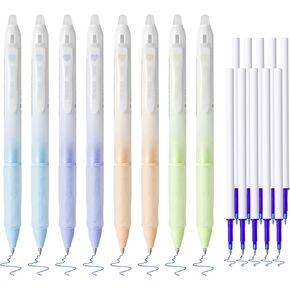 Temiary 8 Pcs Retractable Erasable Gel Ink Pens & 10 Pcs Replacement Refills, Aesthetic Pen with Eraser, 0.5 mm Fine Point Smooth Writing for Office School Supplies (Black Ink)