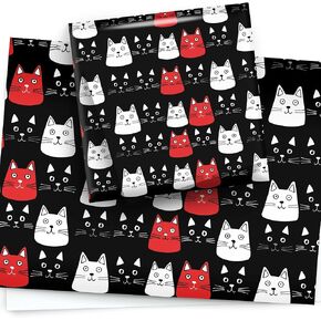 LimaLima 4 x Cat Wrapping Paper Sheets Black White Red Cute Animal Design Goth Gothic Gift Wrap For Women Her