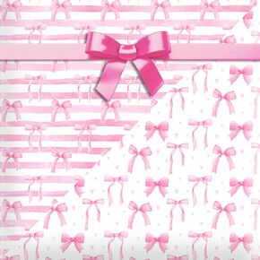 Jajajuegos 12 Sheets Pink Bow Wrapping Paper - 6 Styles (Floral, Plaid, Heart & Bow Patterns) Gift Wrap Paper for Girls’ Birthday, Bachelorette, Bridal Shower, Baby Shower (19.7''x27.6'')