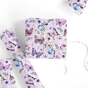 FYSUIMU Floral Butterfly Wrapping Paper -Mini Roll- 17 Inch x 32.8Ft Purple Flower Gift Wrap Paper Spring Art Paper for Wedding Birthday Baby Shower DIY Crafts