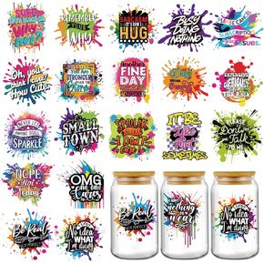Funny UV DTF Stickers - 20 Sheets Colorful Graffiti UV DTF Tumbler Wraps for 16 20 oz Glass, Busy Doing Nothing Fun Quotes Transfer Sticker DIY Water Bottle Mug Journal Bumper Craft Decorations