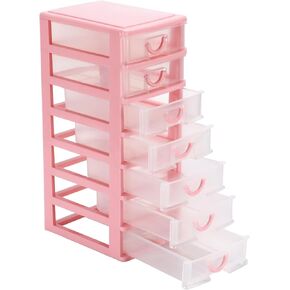 Rempry Mini Plastic Drawers Organizer, 7.1"cx5.1"x13.2" Small Storage Drawers Containers with 7 Clear Drawer Units, Black