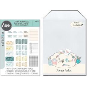 Sizzix A5 Clear Stamps Set w/Framelits Die Set – Forever Journal Essentials by 49 and Market Bundle with MCB Deluxe Storage Pocket - Bundle of 2 Items