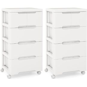 LDAILY Rolling Storage Cart with Drawers, 5 Drawers Storage Cart on Wheels Set of 2, Drawer Cart with 2 Lockable Wheels & Smooth Drawers, Plastic Rolling Cart White (16’’L x 13"W x 31’’H, 5 Drawer)