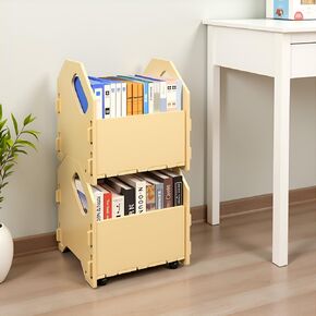2 Pack Rolling Storage Bin, Stackable Filing Cart with Wheels, File Cabinets for Home Office, Under Desk Storage Organizer for Folder, Books, Magazines, Album, Snack