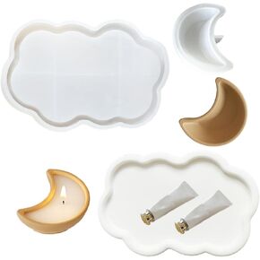 2 Pcs Cloud Moon Shape Tray Silicone Molds Resin Tray Molds Resin Concrete Storage Tray Molds for Epoxy Resin Casting Jewelry Coaster Candy Candle Holder Home Decoration DIY Crafts Tray Molds