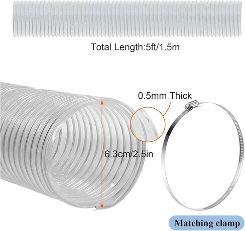 Amylove Flexible PVC Dust Collection Hose with Stainless Steel Hose Clamps Clear Vacuum Hose Dust Collection Fittings Dust Collector Accessories for Woodworking (1 Set,5 Inch, 10 ft) in Saudi Arabia