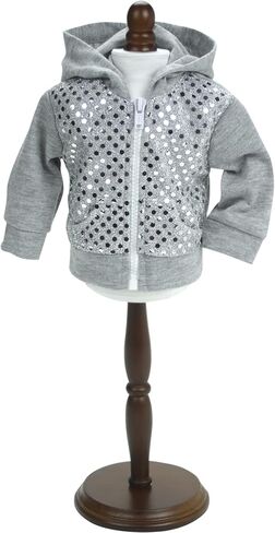 Sequin Detailed 18 Inch Doll Hoodie Gray Sweatshirt Fits 18 Inch American Girl Dolls & More! Sequin Gray Doll Sweatshirt Hoodie in Saudi Arabia