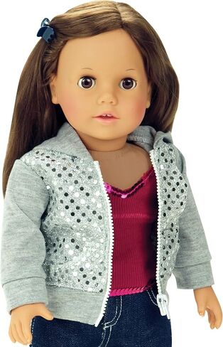 Sequin Detailed 18 Inch Doll Hoodie Gray Sweatshirt Fits 18 Inch American Girl Dolls & More! Sequin Gray Doll Sweatshirt Hoodie in Saudi Arabia
