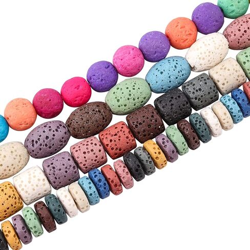 Olycraft 190pcs 8 ~ 12mm حدة طبيعية الحمم البركانية مصبوغة ملونة حبة شقرا حبة جولة عمود رايس مسطح الجولة الجريئة حبات طاقة فضفاضة للخرز لصنع المجوهرات قلادة سوار - in Saudi Arabia