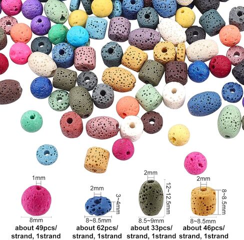 Olycraft 190pcs 8 ~ 12mm حدة طبيعية الحمم البركانية مصبوغة ملونة حبة شقرا حبة جولة عمود رايس مسطح الجولة الجريئة حبات طاقة فضفاضة للخرز لصنع المجوهرات قلادة سوار - in Saudi Arabia