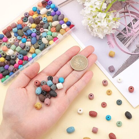 Olycraft 190pcs 8 ~ 12mm حدة طبيعية الحمم البركانية مصبوغة ملونة حبة شقرا حبة جولة عمود رايس مسطح الجولة الجريئة حبات طاقة فضفاضة للخرز لصنع المجوهرات قلادة سوار - in Saudi Arabia