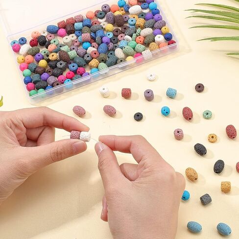 Olycraft 190pcs 8 ~ 12mm حدة طبيعية الحمم البركانية مصبوغة ملونة حبة شقرا حبة جولة عمود رايس مسطح الجولة الجريئة حبات طاقة فضفاضة للخرز لصنع المجوهرات قلادة سوار - in Saudi Arabia