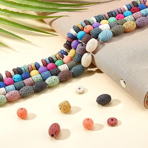Olycraft 190pcs 8 ~ 12mm حدة طبيعية الحمم البركانية مصبوغة ملونة حبة شقرا حبة جولة عمود رايس مسطح الجولة الجريئة حبات طاقة فضفاضة للخرز لصنع المجوهرات قلادة سوار - in Saudi Arabia
