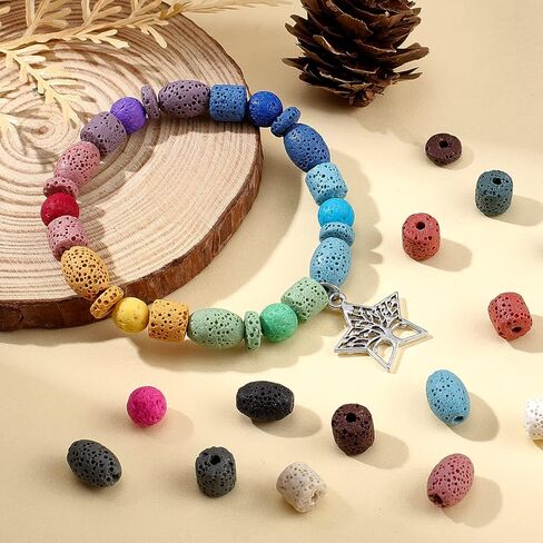 Olycraft 190pcs 8 ~ 12mm حدة طبيعية الحمم البركانية مصبوغة ملونة حبة شقرا حبة جولة عمود رايس مسطح الجولة الجريئة حبات طاقة فضفاضة للخرز لصنع المجوهرات قلادة سوار - in Saudi Arabia