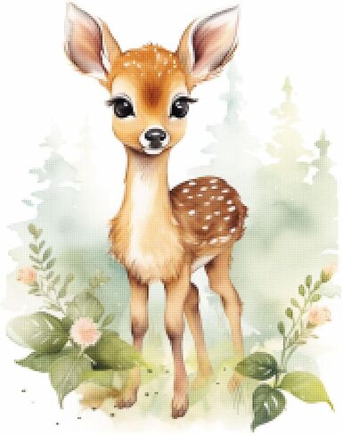 CISDKK Animal Cross Stitch Pattern with Wolf,Animal Cross Stitch Pattern,Cute Baby Deer Portrait with Snowy Forest and Mountains,11CT,9.45 * 13.39 inch in Saudi Arabia