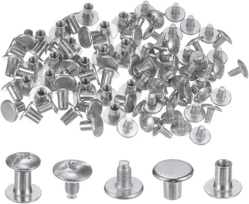 100set Round Flat Head Screws Buttons 5/16" Metal Stud Screw Rivets for DIY Leather Craft Bookbinding, Copper in Saudi Arabia