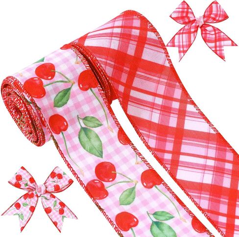 2 Rolls 10 Yards Lemon Wired Edge Ribbon 2.5 Inch Summer Fruit Craft Fabric Ribbon Pink White Polka Dot Burlap Ribbon for Gift Wrapping DIY Wreath Bow Making Farmhouse Party Decoration in Saudi Arabia