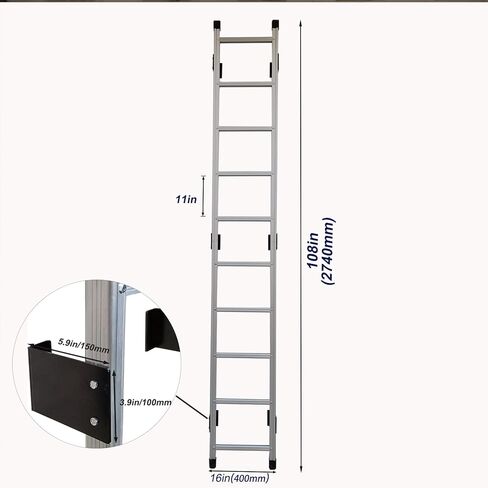 Basement Ladder 8 Rung, 88in H Aluminum Window Well Ladder, Fire Escape Ladder in Humid Environments with Load Capacity up to 500lbs Egress Ladder, Escape Ladder or Bunk Bed Ladder in Kuwait