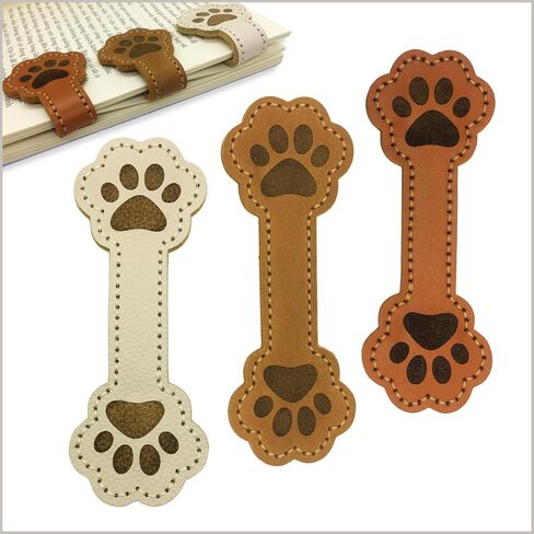 3 Pack Magnetic Leather Bookmarks for Reading, Cute Dog Paw Shape Magnet Bookmark Clips for Women, Men, Kids, Magnetic Book Marks, Gifts for Book Lovers Teachers Students (Brown+White+MilkCoffee) in Saudi Arabia