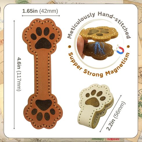 3 Pack Magnetic Leather Bookmarks for Reading, Cute Dog Paw Shape Magnet Bookmark Clips for Women, Men, Kids, Magnetic Book Marks, Gifts for Book Lovers Teachers Students (Brown+White+MilkCoffee) in Saudi Arabia