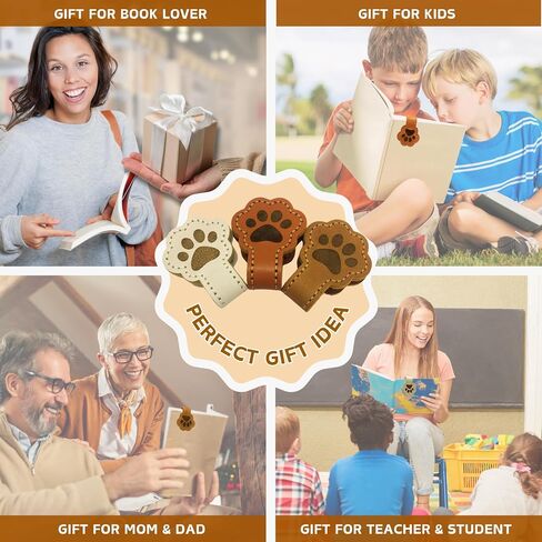 3 Pack Magnetic Leather Bookmarks for Reading, Cute Dog Paw Shape Magnet Bookmark Clips for Women, Men, Kids, Magnetic Book Marks, Gifts for Book Lovers Teachers Students (Brown+White+MilkCoffee) in Saudi Arabia