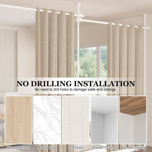 قضيب ستارة مقسم للغرفة من KELIXU، قضبان شد بدون حفر لفصل الغرفة، عرض 28-144 بوصة × ارتفاع 4-10 أقدام من الأرض إلى السقف، حامل شد عمودي شديد التحمل، سهل التركيب، أسود in Kuwait