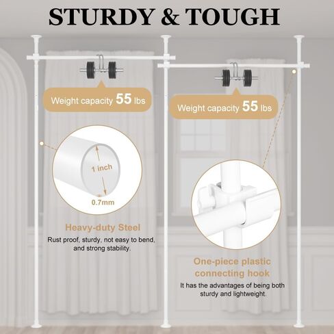قضيب ستارة مقسم للغرفة من KELIXU، قضبان شد بدون حفر لفصل الغرفة، عرض 28-144 بوصة × ارتفاع 4-10 أقدام من الأرض إلى السقف، حامل شد عمودي شديد التحمل، سهل التركيب، أسود in Kuwait