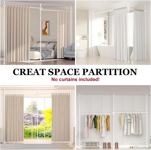 قضيب ستارة مقسم للغرفة من KELIXU، قضبان شد بدون حفر لفصل الغرفة، عرض 28-144 بوصة × ارتفاع 4-10 أقدام من الأرض إلى السقف، حامل شد عمودي شديد التحمل، سهل التركيب، أسود in Kuwait