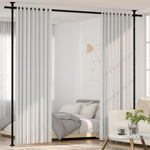 KELIXU Room Divider Curtain Rod, No Drilling Tension Rods for Room Separation, 28-144 inch W x 4-10 ft H Floor to Ceiling Wall Dividers Heavy Duty Vertical Tension Stand, Easy to Install, Black in Saudi Arabia