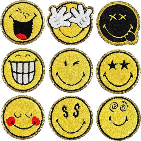 16PCS Smiley Face Iron on Patch, Officially Licensed SmileyWorld, Chenille Cute Smile Face Patch for Jackets, Hats, Backpacks, Jeans(Style 1) in Kuwait