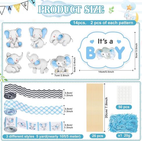Fuutreo Elephant Baby Shower Diaper Cake Kit for Girl Elephant Baby Shower Decorations with Diaper Cake Ribbon Cutouts Gender Reveal Cards, Raffia for Gender Reveal Party Birthday Table Decor Supplies in Kuwait