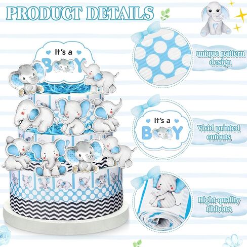Fuutreo Elephant Baby Shower Diaper Cake Kit for Girl Elephant Baby Shower Decorations with Diaper Cake Ribbon Cutouts Gender Reveal Cards, Raffia for Gender Reveal Party Birthday Table Decor Supplies in Kuwait
