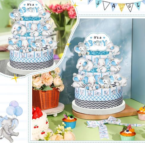 Fuutreo Elephant Baby Shower Diaper Cake Kit for Girl Elephant Baby Shower Decorations with Diaper Cake Ribbon Cutouts Gender Reveal Cards, Raffia for Gender Reveal Party Birthday Table Decor Supplies in Kuwait