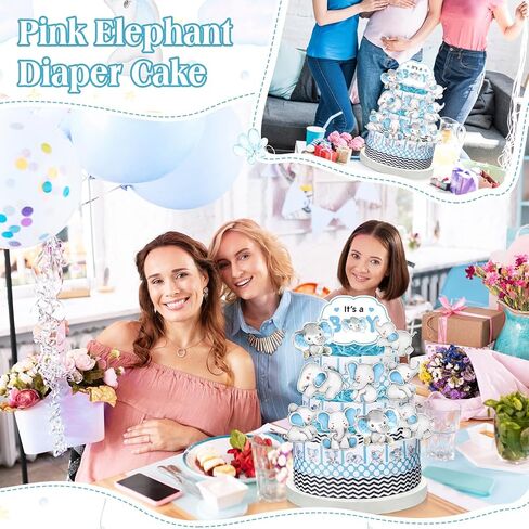 Fuutreo Elephant Baby Shower Diaper Cake Kit for Girl Elephant Baby Shower Decorations with Diaper Cake Ribbon Cutouts Gender Reveal Cards, Raffia for Gender Reveal Party Birthday Table Decor Supplies in Kuwait