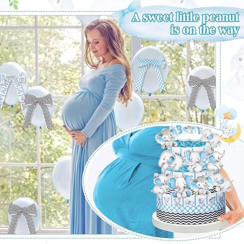 Fuutreo Elephant Baby Shower Diaper Cake Kit for Girl Elephant Baby Shower Decorations with Diaper Cake Ribbon Cutouts Gender Reveal Cards, Raffia for Gender Reveal Party Birthday Table Decor Supplies in Kuwait