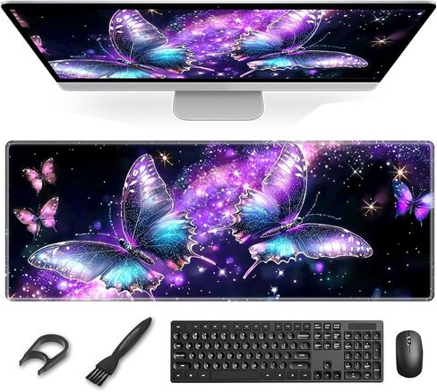 Large Mouse Pad and Desk Mat, Butterflies with Glowing Wings Desk Pad for Office and Home Use - Premium Desk Cover Mat Office Desk Accessories, 31.5 x 11.8 Inch Desk Matt for Desktop in Kuwait