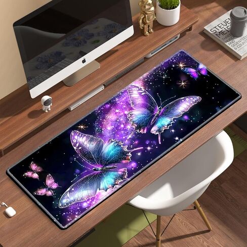 Large Mouse Pad and Desk Mat, Butterflies with Glowing Wings Desk Pad for Office and Home Use - Premium Desk Cover Mat Office Desk Accessories, 31.5 x 11.8 Inch Desk Matt for Desktop in Kuwait