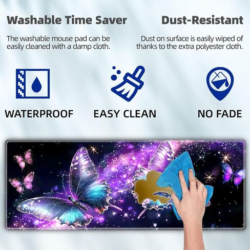 Large Mouse Pad and Desk Mat, Butterflies with Glowing Wings Desk Pad for Office and Home Use - Premium Desk Cover Mat Office Desk Accessories, 31.5 x 11.8 Inch Desk Matt for Desktop in Kuwait