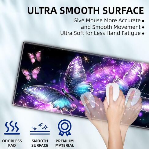 Large Mouse Pad and Desk Mat, Butterflies with Glowing Wings Desk Pad for Office and Home Use - Premium Desk Cover Mat Office Desk Accessories, 31.5 x 11.8 Inch Desk Matt for Desktop in Kuwait