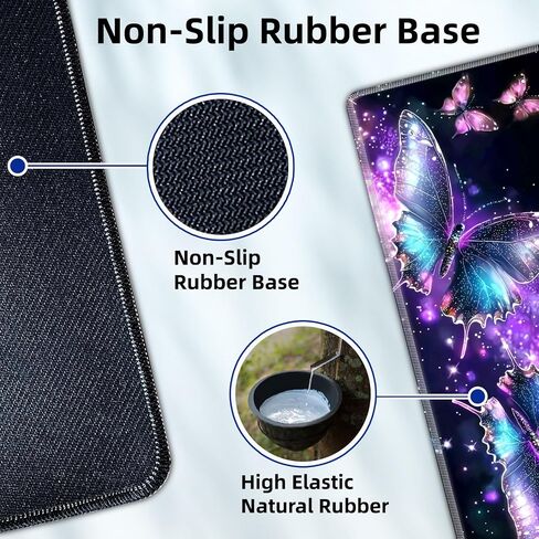 Large Mouse Pad and Desk Mat, Butterflies with Glowing Wings Desk Pad for Office and Home Use - Premium Desk Cover Mat Office Desk Accessories, 31.5 x 11.8 Inch Desk Matt for Desktop in Kuwait