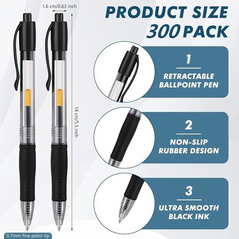 Jetec 500 PCS Premium Gel Roller Pens Bulk ، Point Point 0.7 مم ، أقلام كرة محبر الهلام القابلة للسحب لكتابة Office Notes Office (أسود) in Saudi Arabia