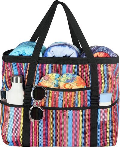 حقائب الشاطئ للنساء - حقيبة شاطئ كبيرة، حقيبة شاطئ مع جيب مبلل، مقاومة للماء مع سحاب للشاطئ in Kuwait