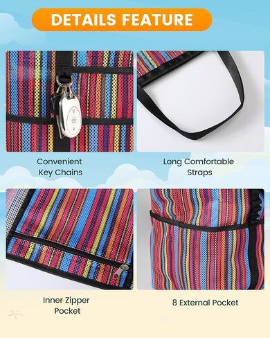 حقائب الشاطئ للنساء - حقيبة شاطئ كبيرة، حقيبة شاطئ مع جيب مبلل، مقاومة للماء مع سحاب للشاطئ in Kuwait