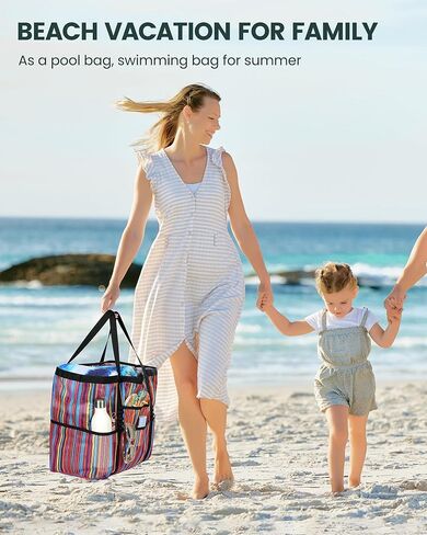 حقائب الشاطئ للنساء - حقيبة شاطئ كبيرة، حقيبة شاطئ مع جيب مبلل، مقاومة للماء مع سحاب للشاطئ in Kuwait